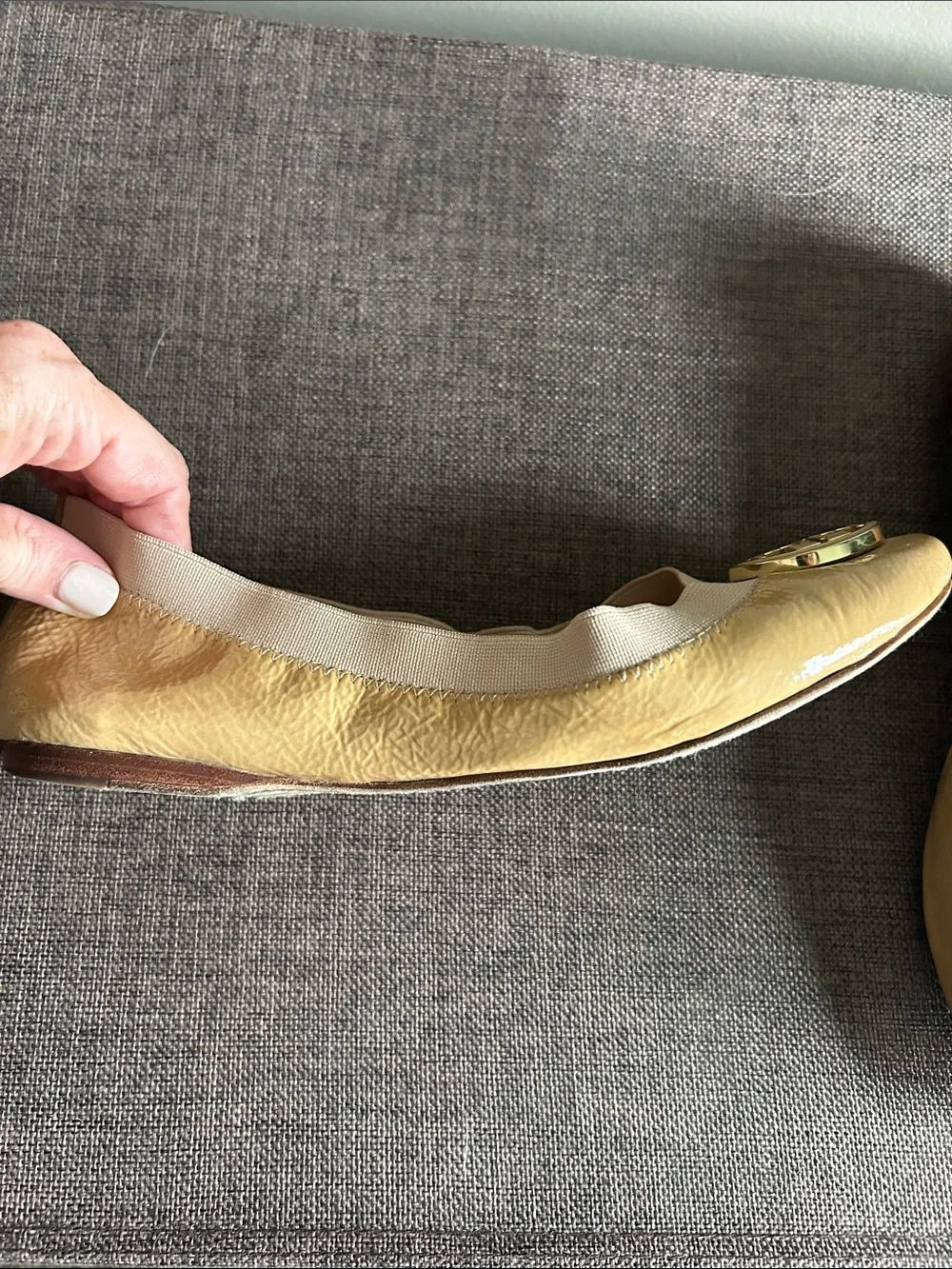 Tory Burch Yellow Patent Leather Logo Ballet Flats